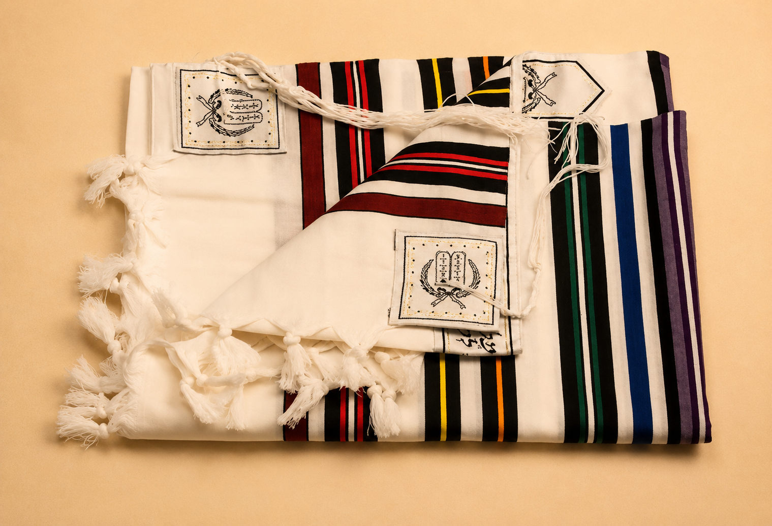 Rainbow Wool Tallit – Made in Israel- Classic texture