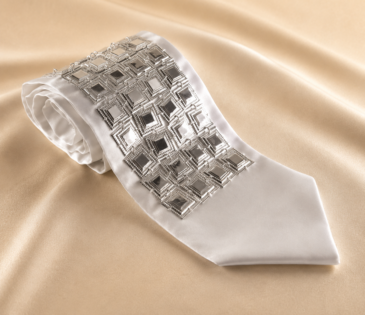 Satin Atarah with Silver-Plated Squares for Tallit