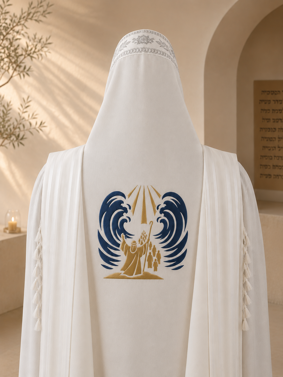 Splitting of the Red Sea Embroidery Design – Multi-Color Custom Tallit Back Embroidery