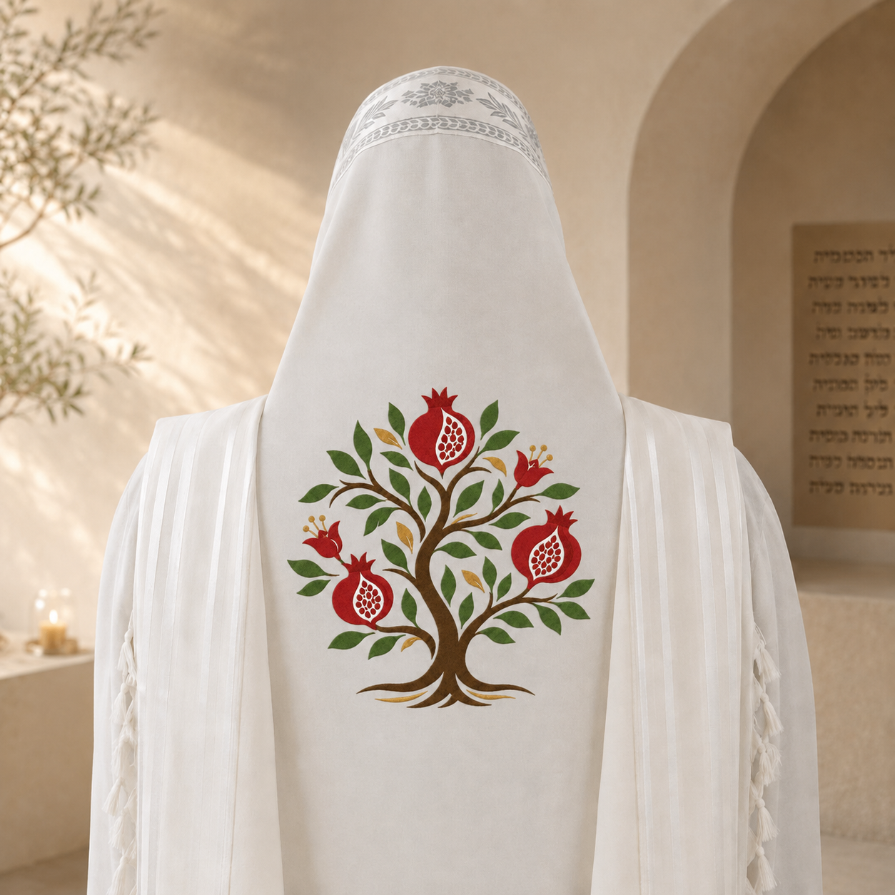 Pomegranate Tree Embroidery Design – Multi-Color Custom Tallit Back Embroidery
