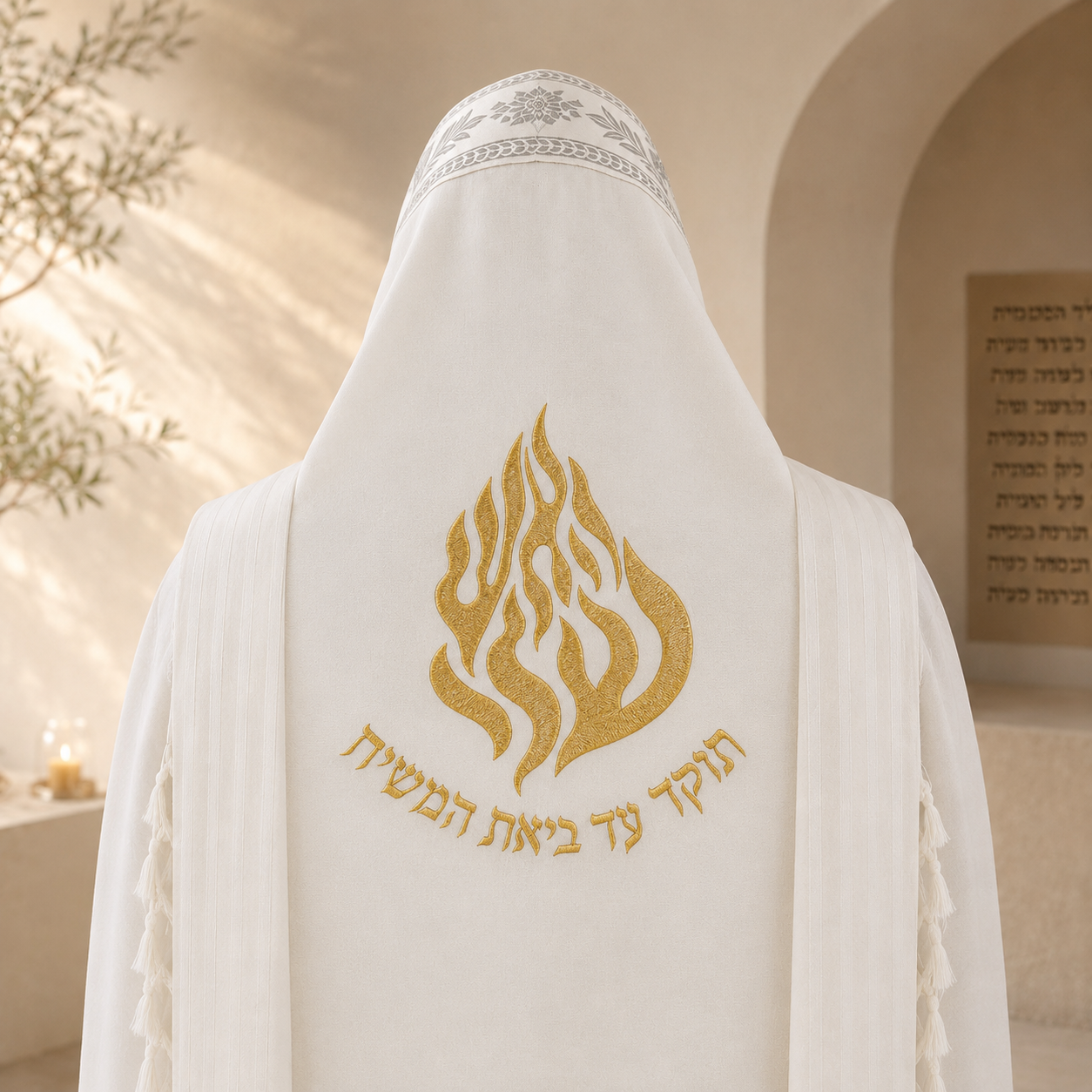 HaEsh Sheli – "Tokad Ad Biat HaMashiach" Custom Tallit Back Embroidery