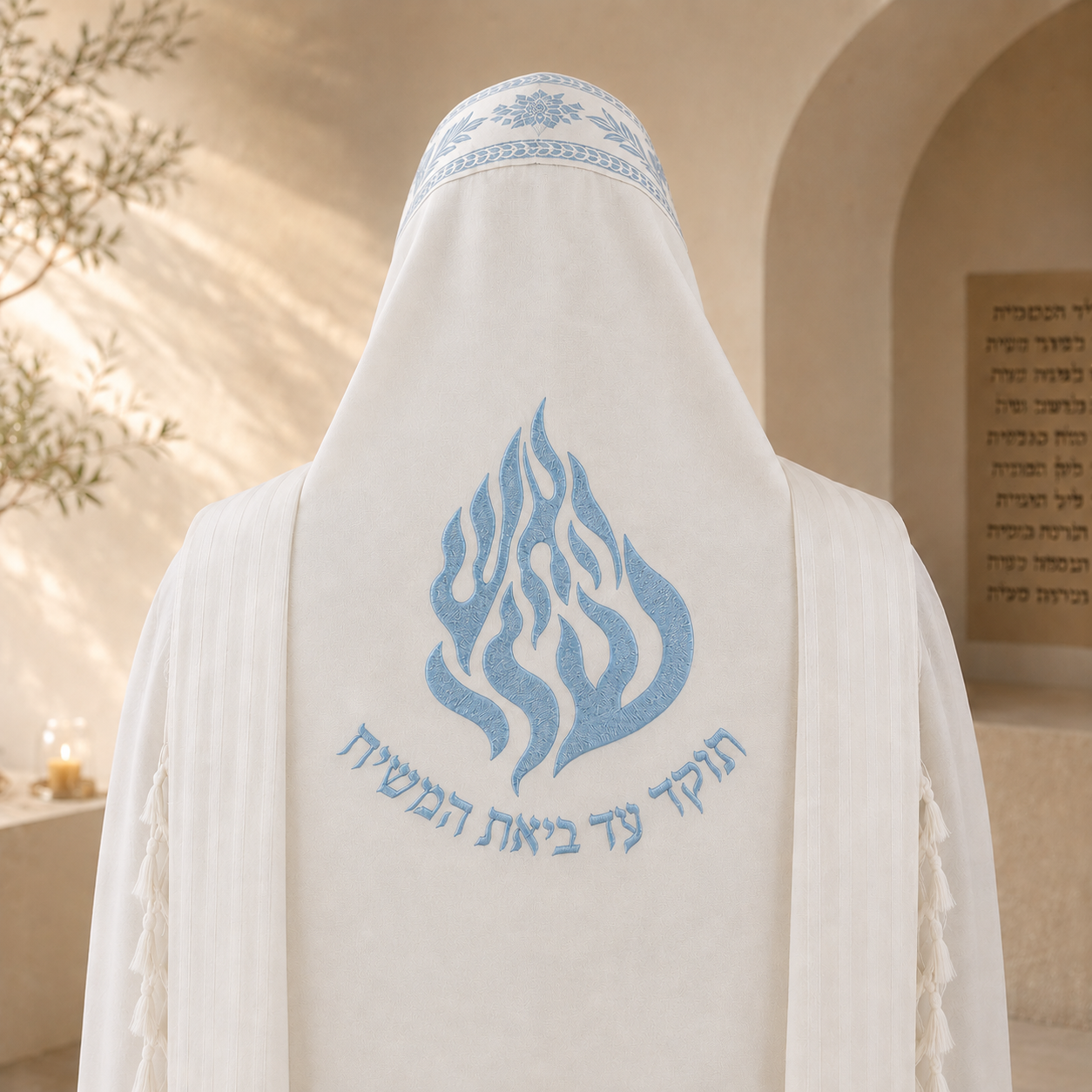 HaEsh Sheli – "Tokad Ad Biat HaMashiach" Custom Tallit Back Embroidery