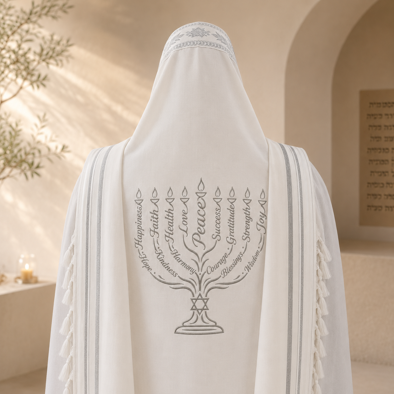 Menorah of Jewish Values – Single-Color Back Embroidery Design
