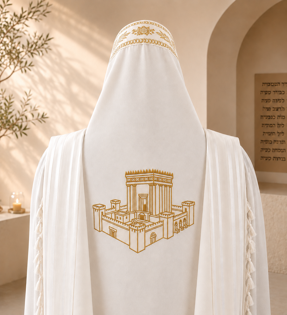 Temple Embroidery Design for Tallit – Single Color Custom Back Embroidery