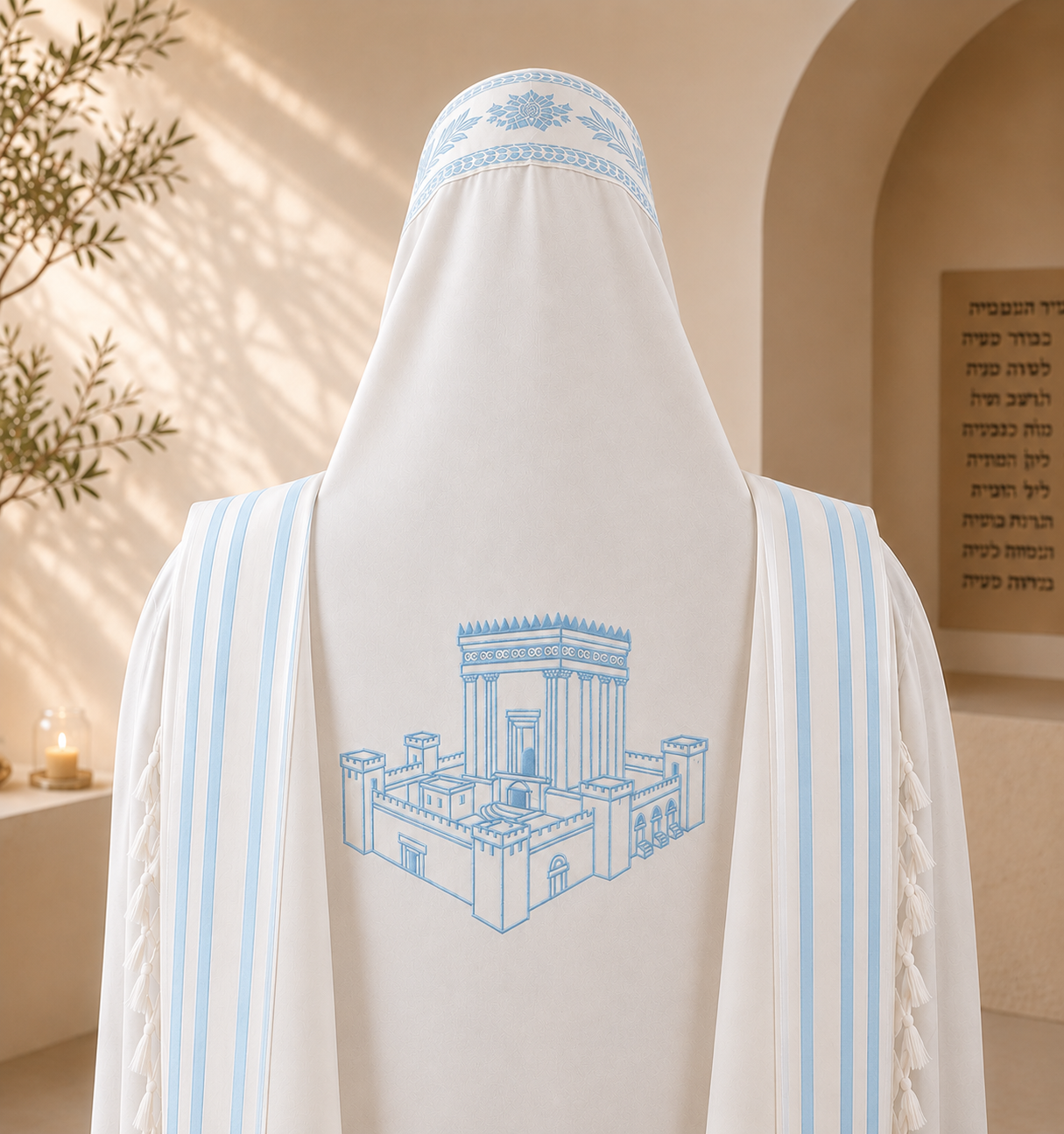 Temple Embroidery Design for Tallit – Single Color Custom Back Embroidery