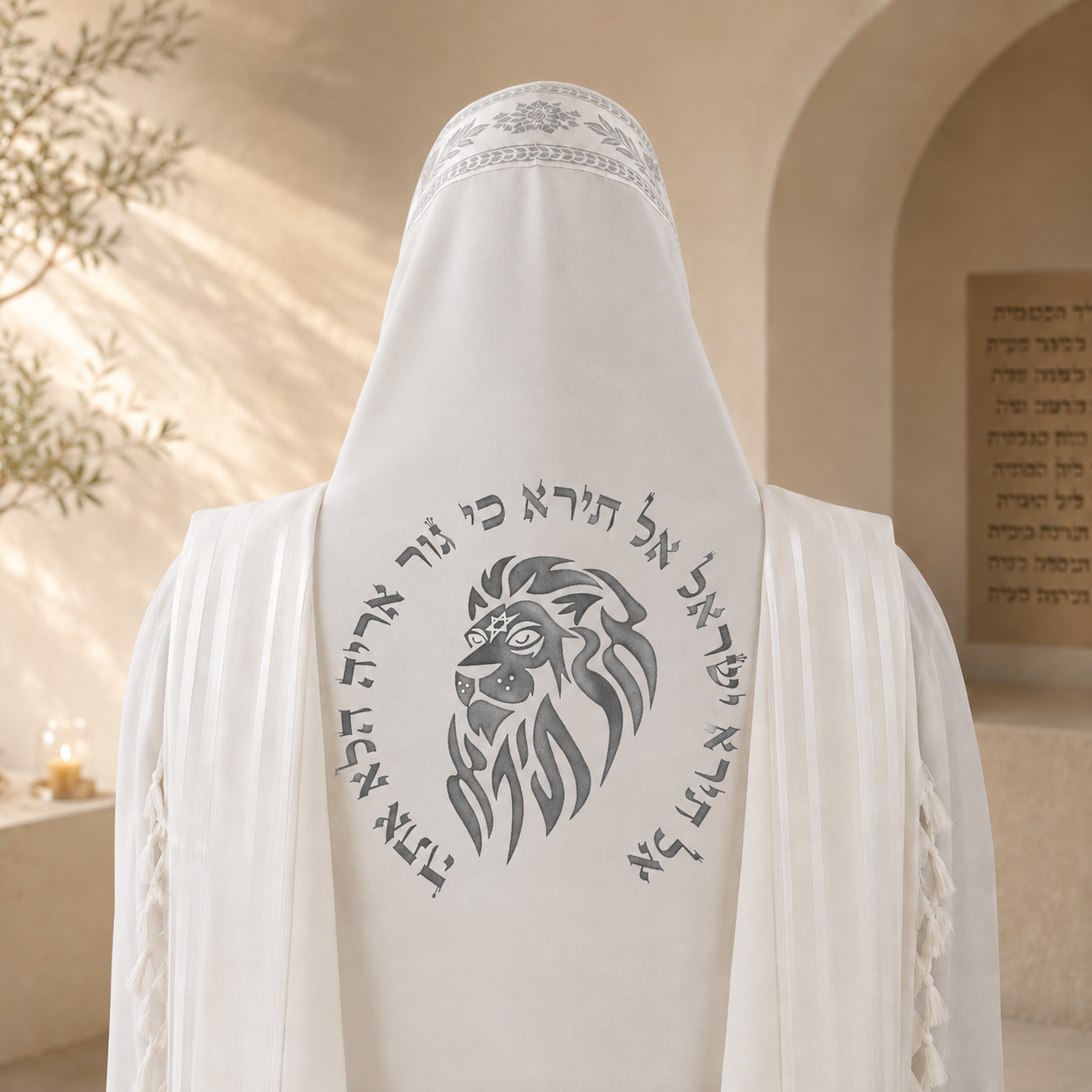 Lion of Judah "Al Tira" Embroidery Design for Tallit – Single Color Custom Back Embroidery