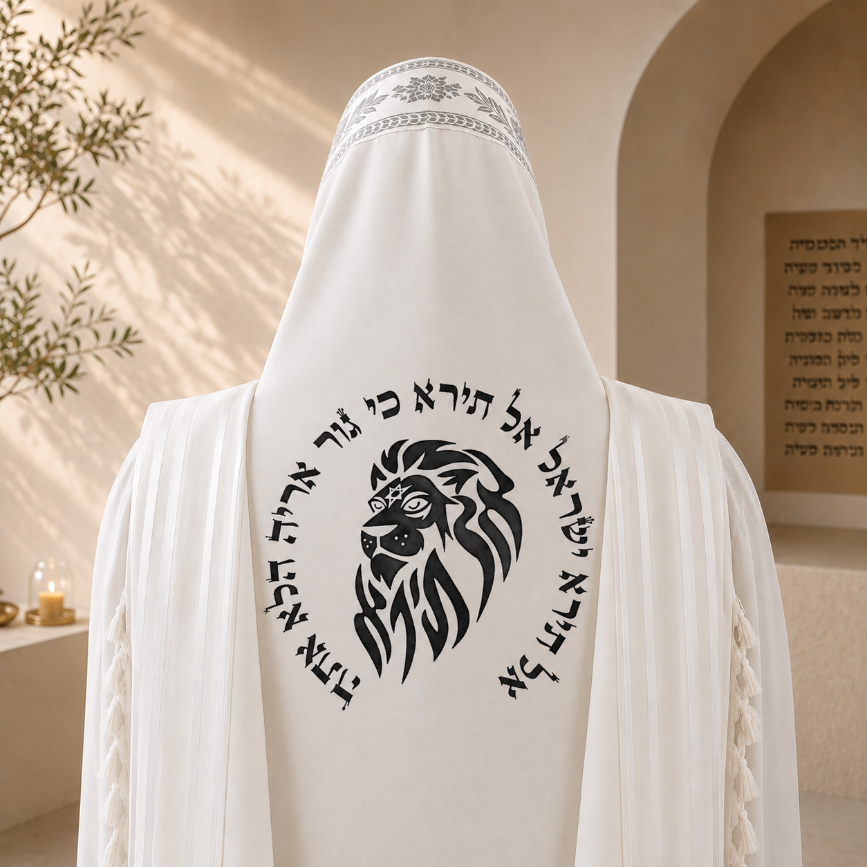 Lion of Judah "Al Tira" Embroidery Design for Tallit – Single Color Custom Back Embroidery