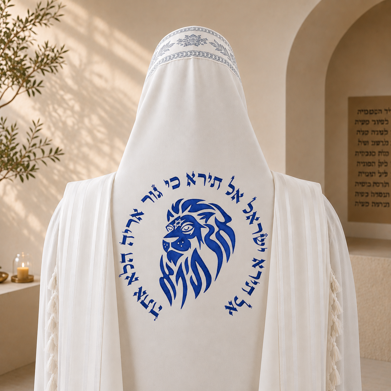 Lion of Judah "Al Tira" Embroidery Design for Tallit – Single Color Custom Back Embroidery