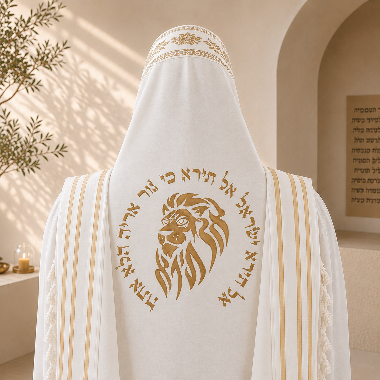Lion of Judah "Al Tira" Embroidery Design for Tallit – Single Color Custom Back Embroidery