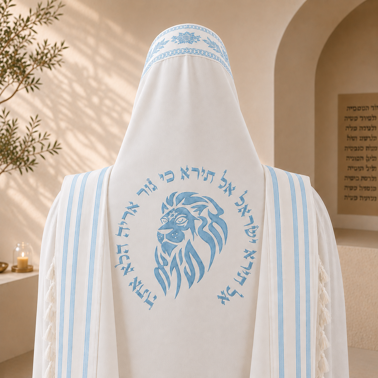 Lion of Judah "Al Tira" Embroidery Design for Tallit – Single Color Custom Back Embroidery