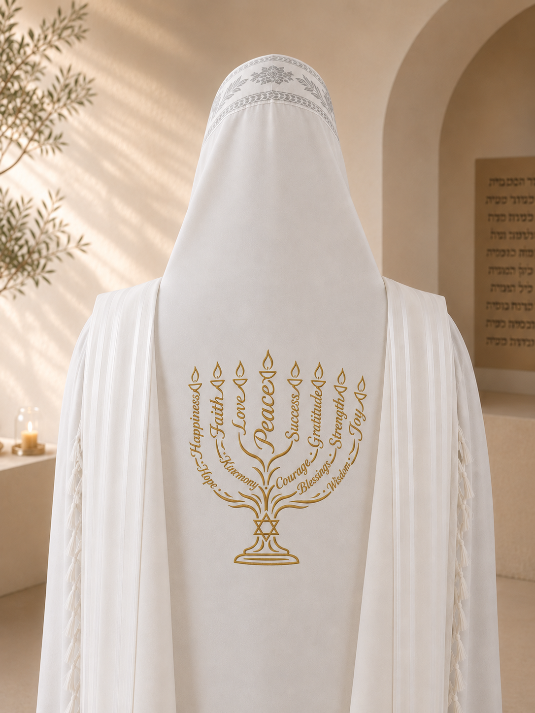 Menorah of Jewish Values – Single-Color Back Embroidery Design