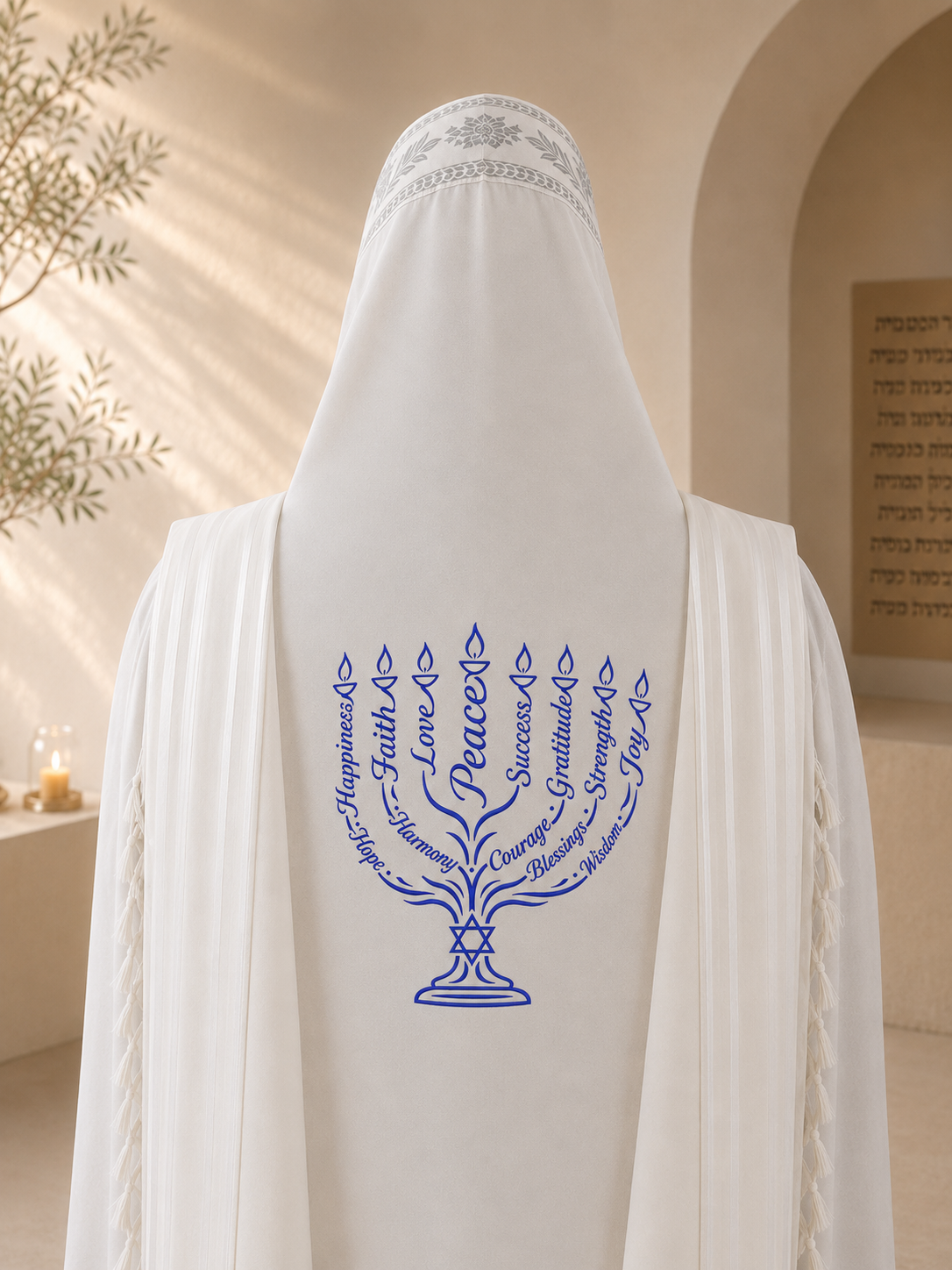 Menorah of Jewish Values – Single-Color Back Embroidery Design
