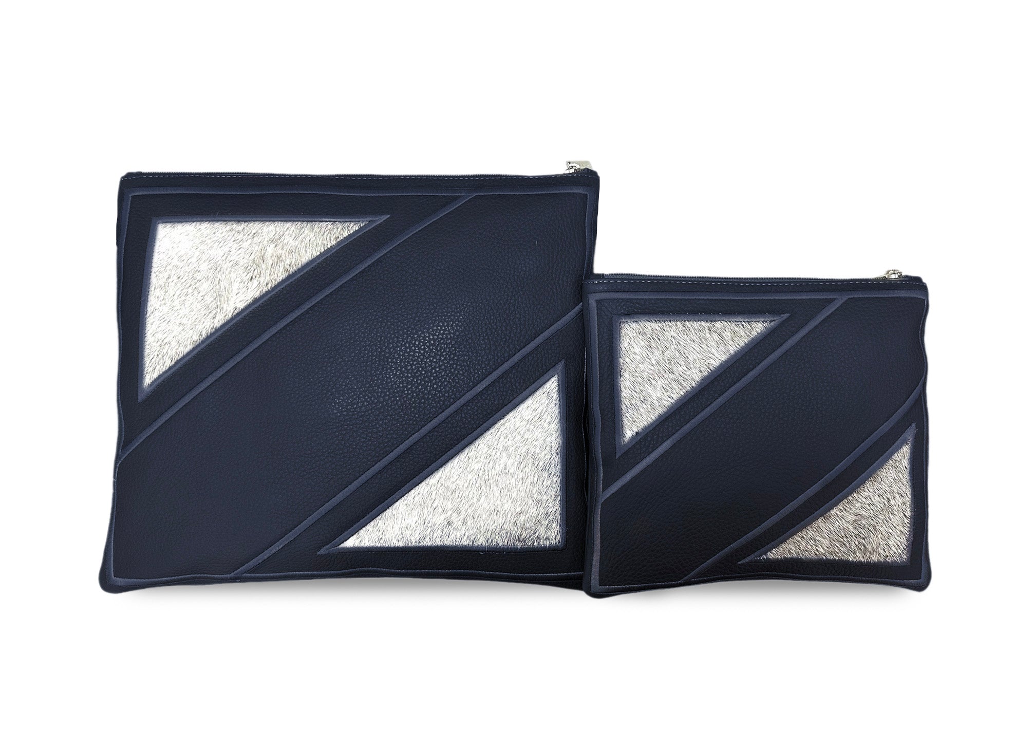 Premium Blue Leather Tallit & Tefillin Bag Set with White Fur Corner Accents