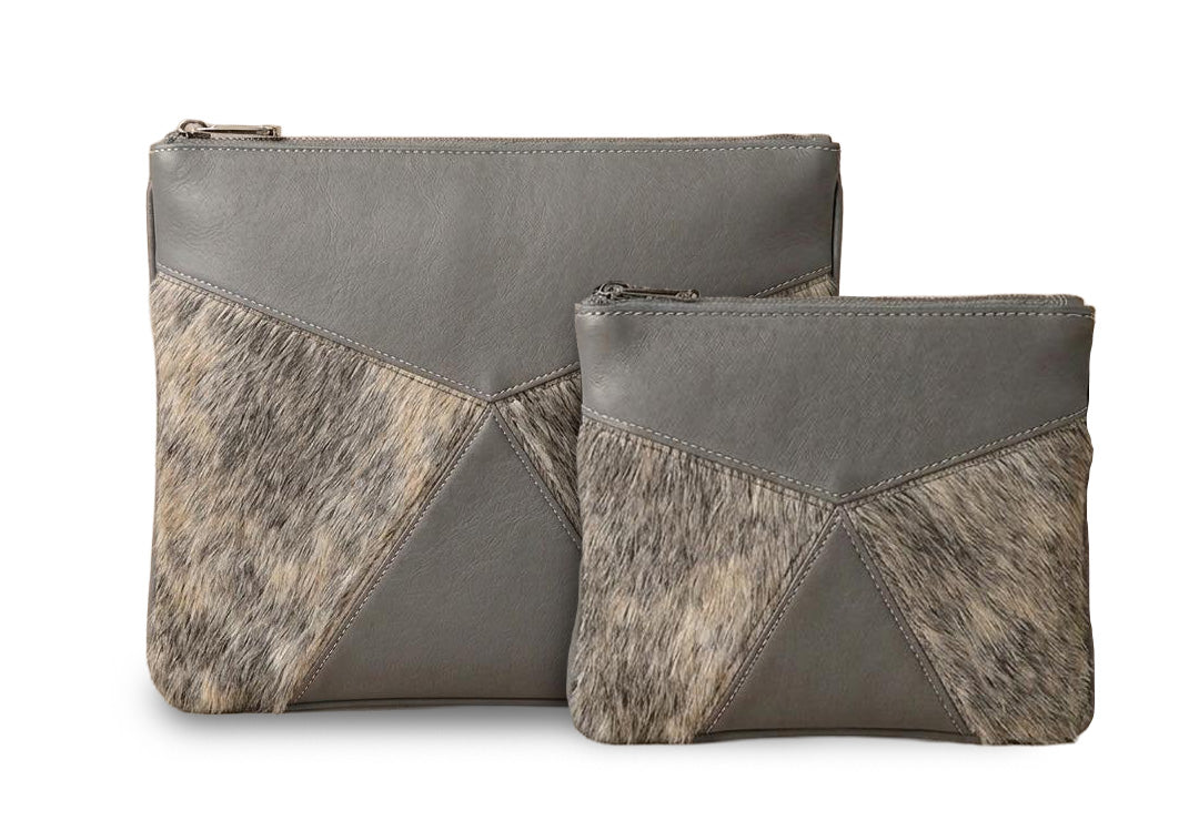 Premium Genuine Leather & Natural Fur Tallit & Tefillin Bag Set – Gray Envelope Edition