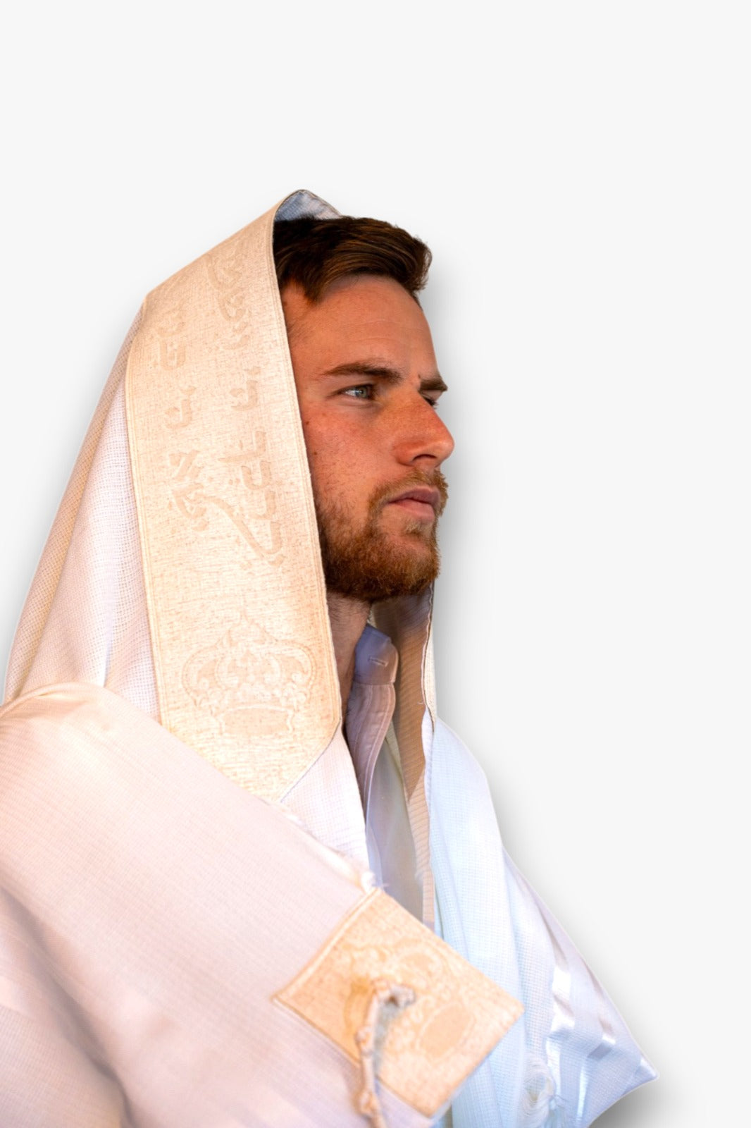 White Wool Tallit – “Yevarechecha Hashem Veyishmerecha” Laser Engraved Atarah & Matching Corners