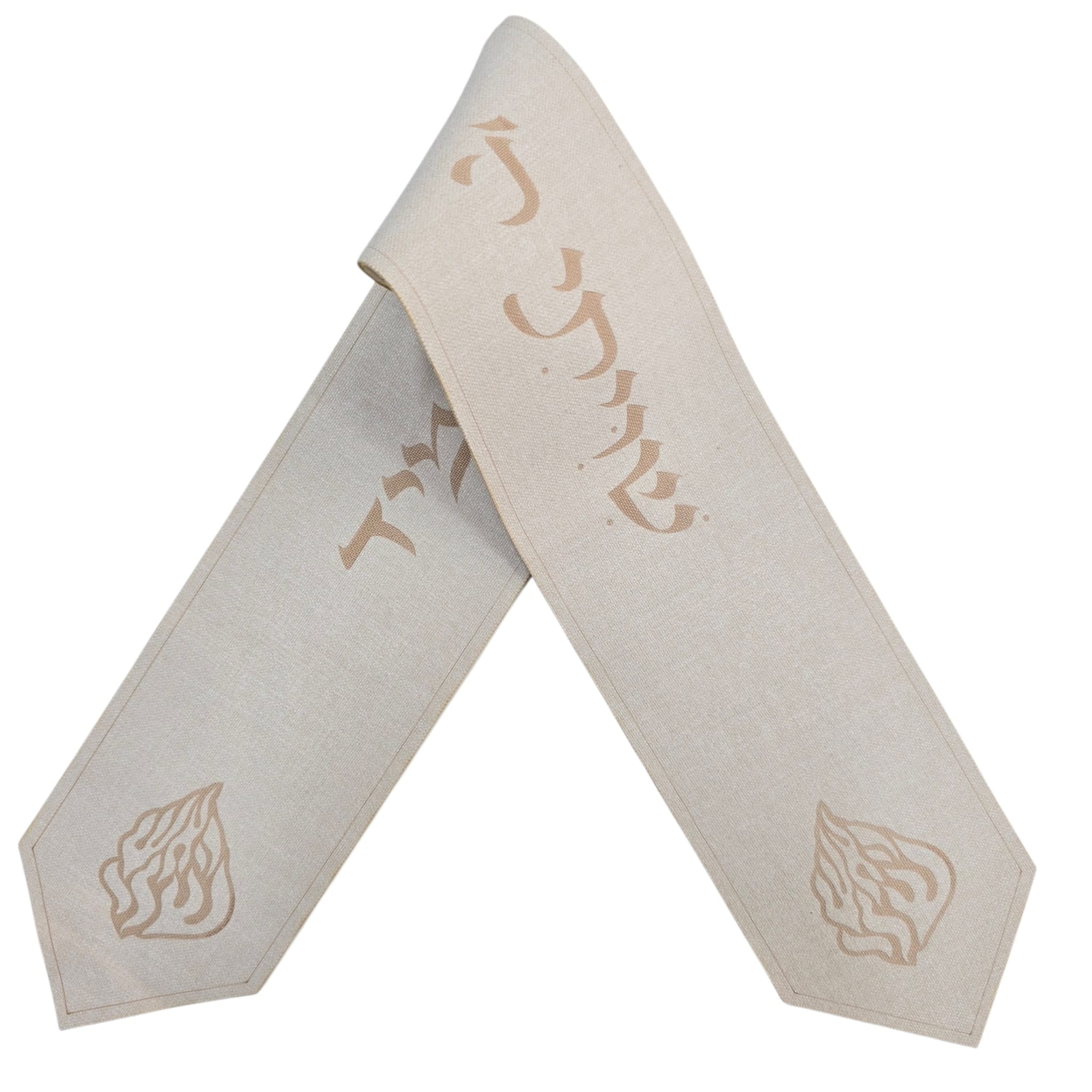 Premium Fabric Atarah – “Shiviti Hashem L’Negdi Tamid” with Flame Logo Laser Engraved Design- Beige