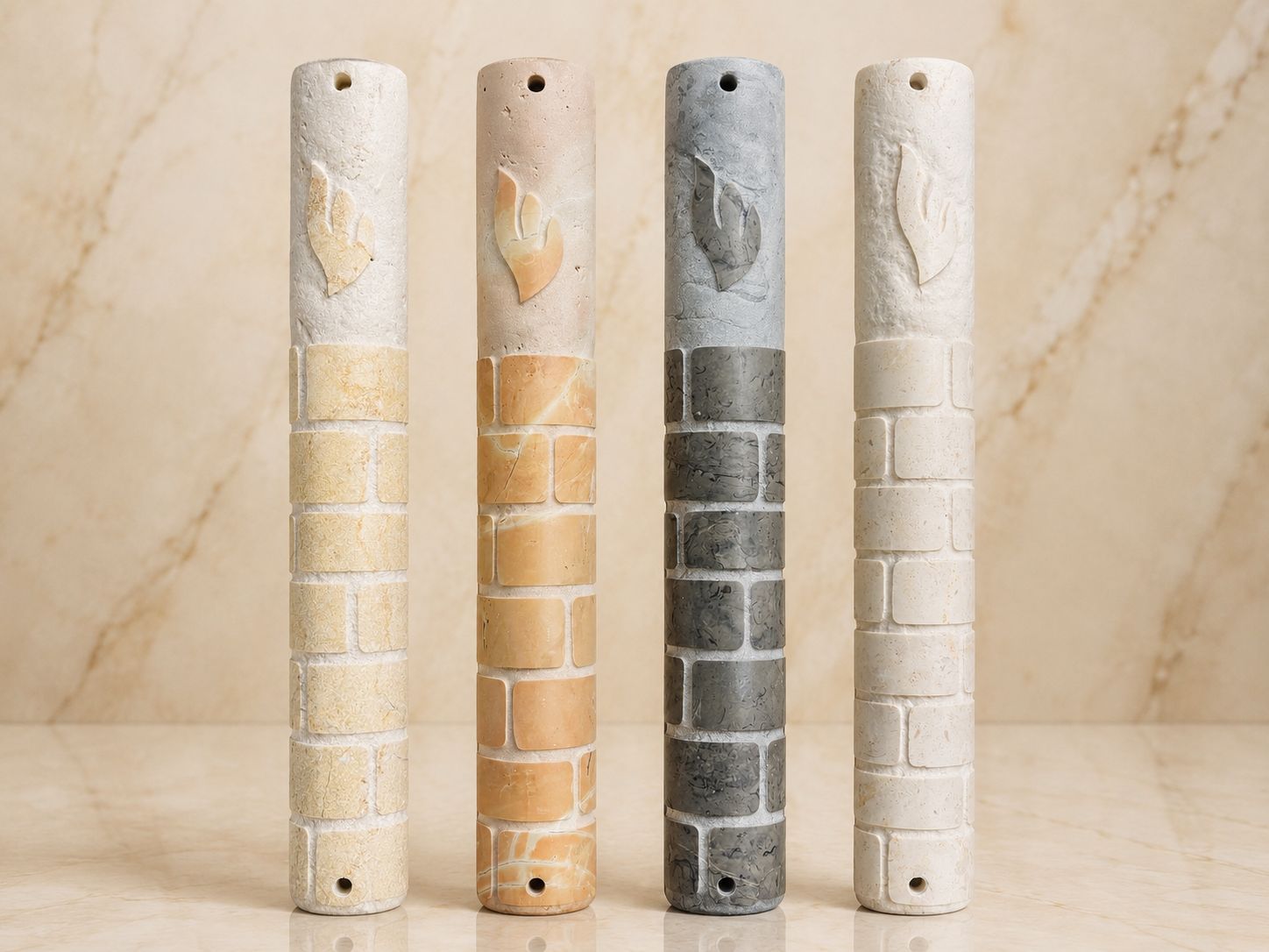 Jerusalem Stone Mezuzah Case – Westren Wall -Round- Handmade in Israel (Multiple Sizes & Colors)