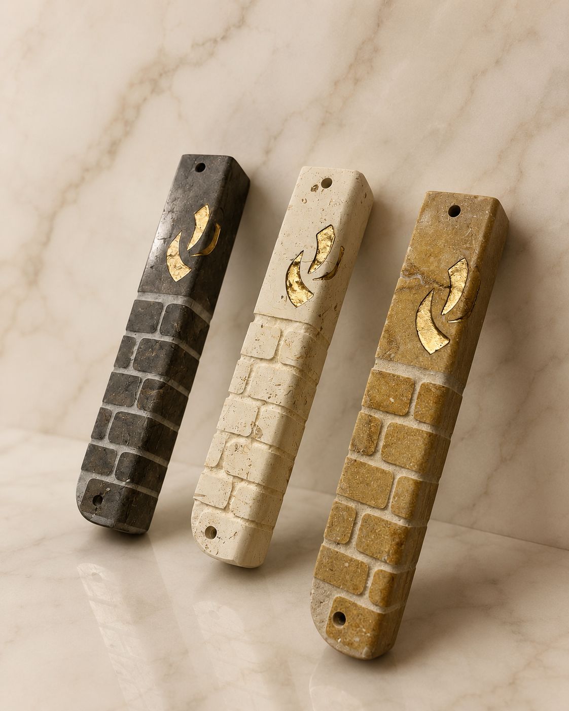 Jerusalem Stone Mezuzah Case – Western Wall Design with Angled Shin