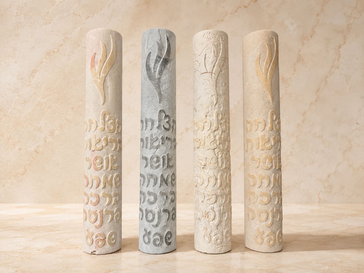 Jerusalem Stone Mezuzah Case – Engraved Blessing Design