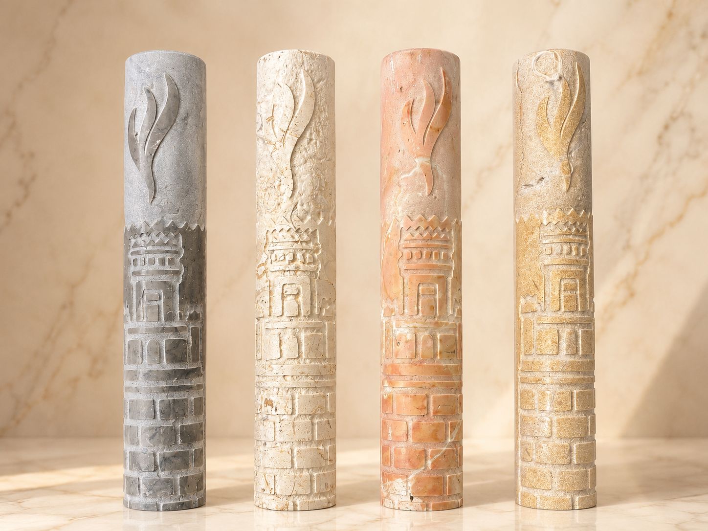 Jerusalem Stone Mezuzah Case – Holy Temple Engraved Design