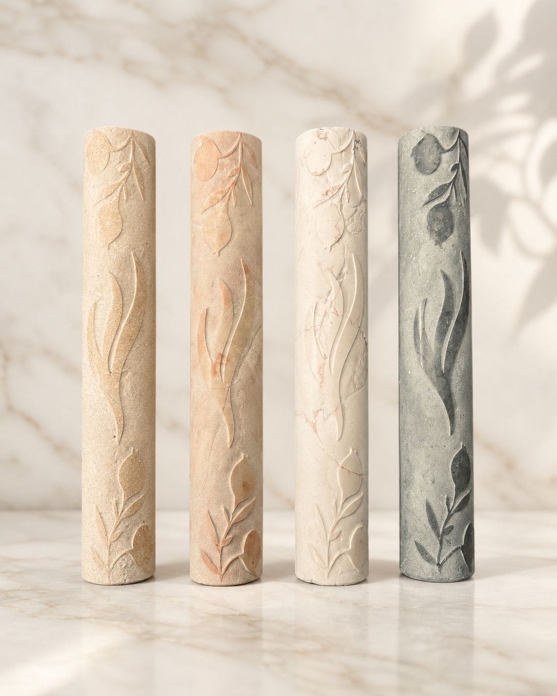 Jerusalem Stone Mezuzah Case – Pomegranate Branch Engraved Design