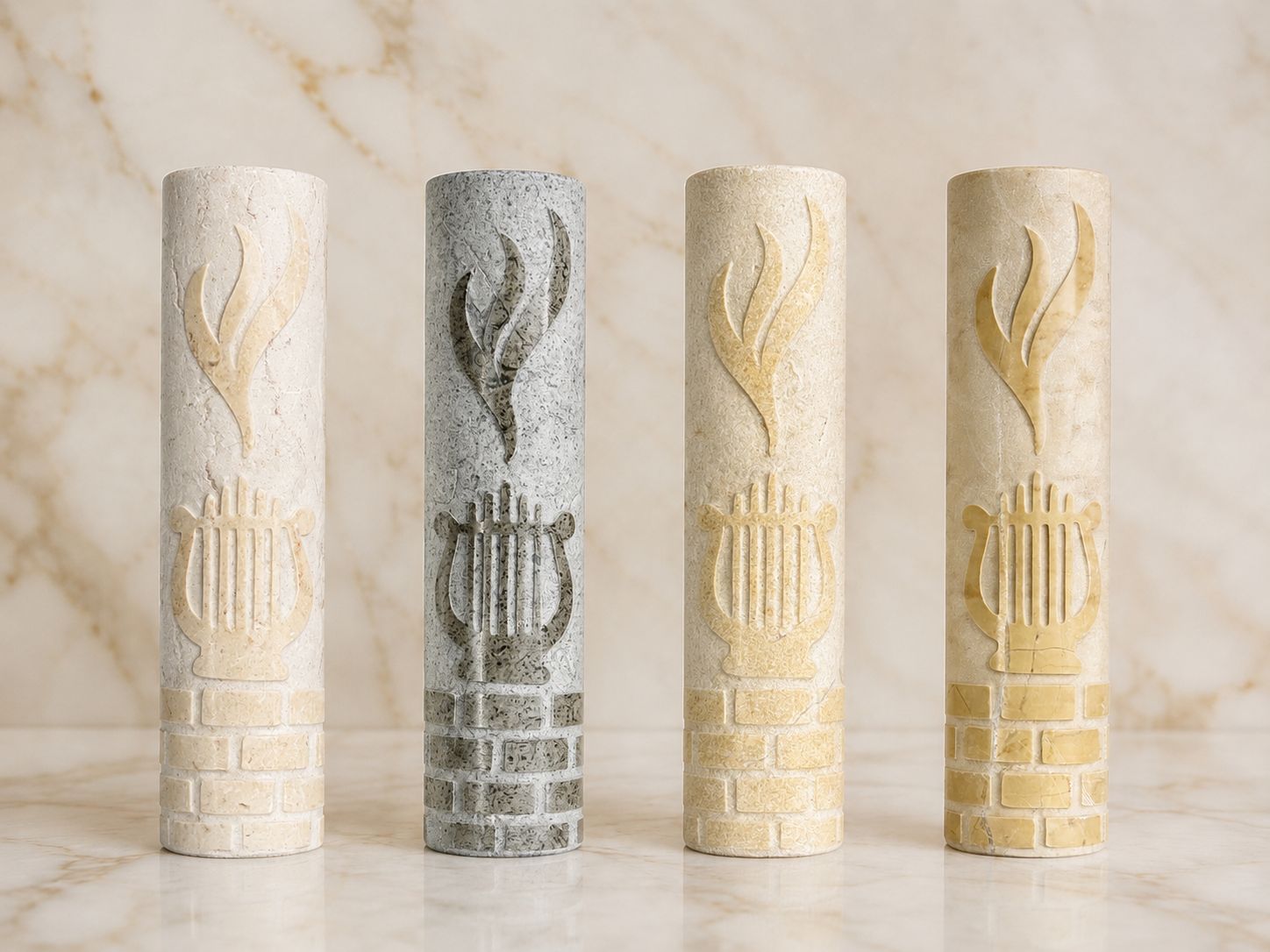 Jerusalem Stone Mezuzah Case – Shin & Harp Engraved Design