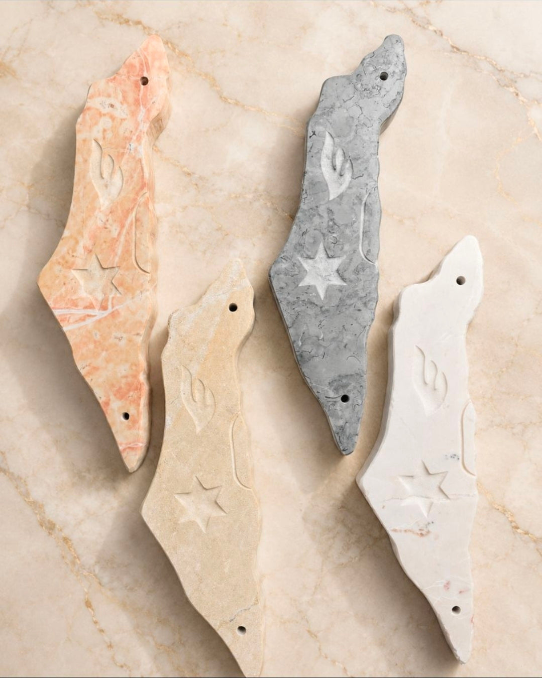 Jerusalem Stone Mezuzah Case – Map of Israel Design with Central Star of David & Shin Engraving