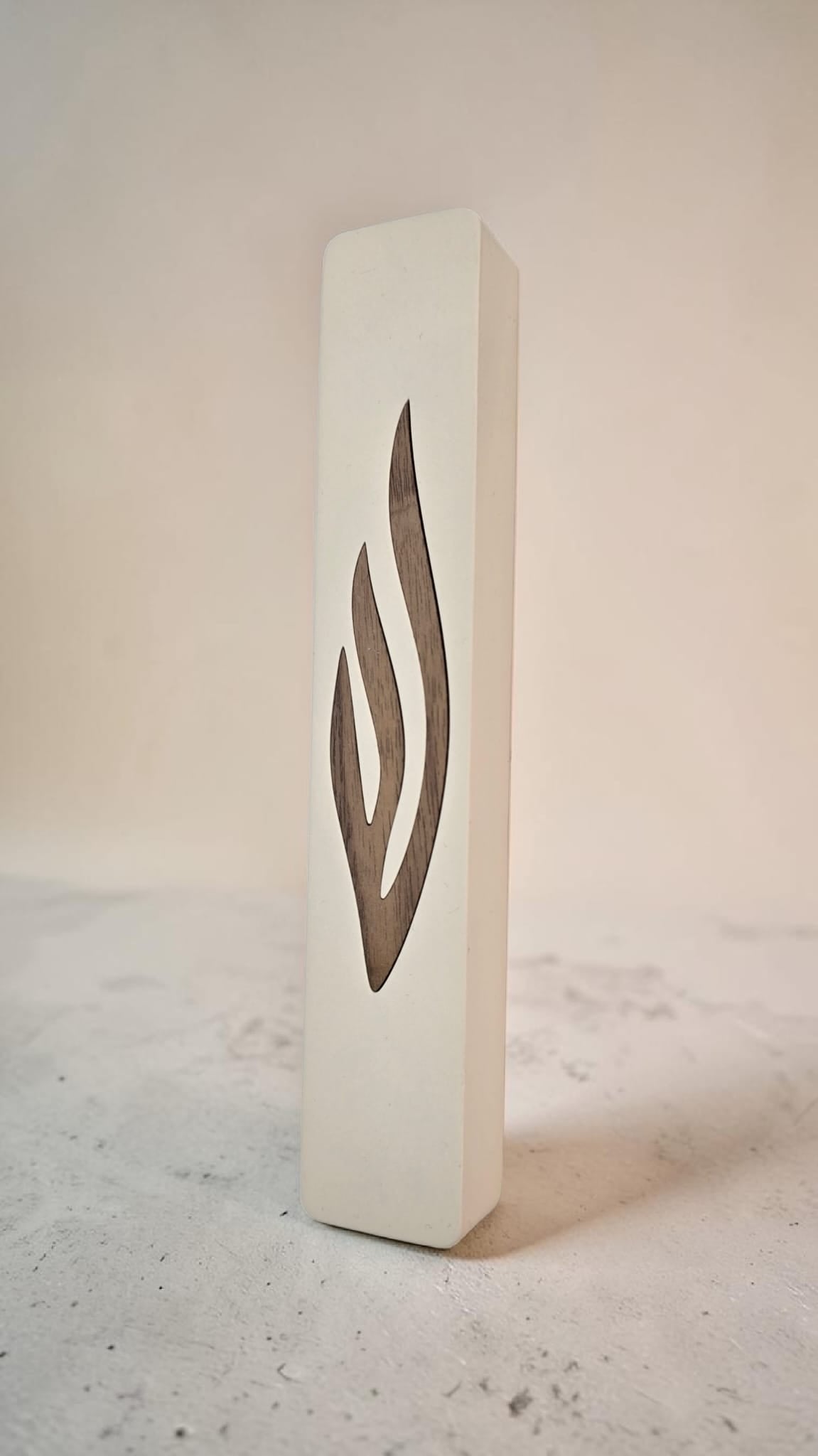 Modern Concrete Mezuzah Case- Cream with Wood “Shin” Design (Copy)