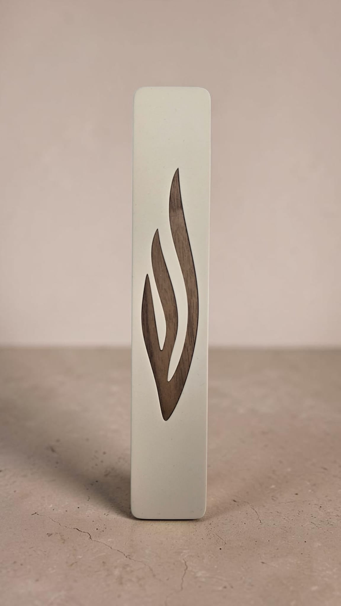 Modern Concrete Mezuzah Case- Cream with Wood “Shin” Design (Copy)
