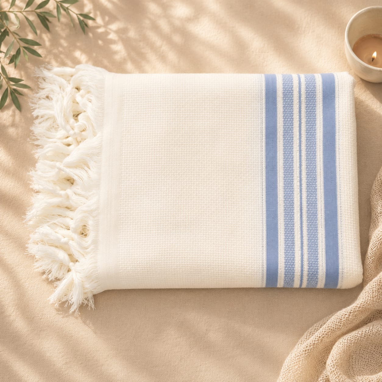 LAMENAZACH-Non-slip pure wool tallit-Light blue stripes
