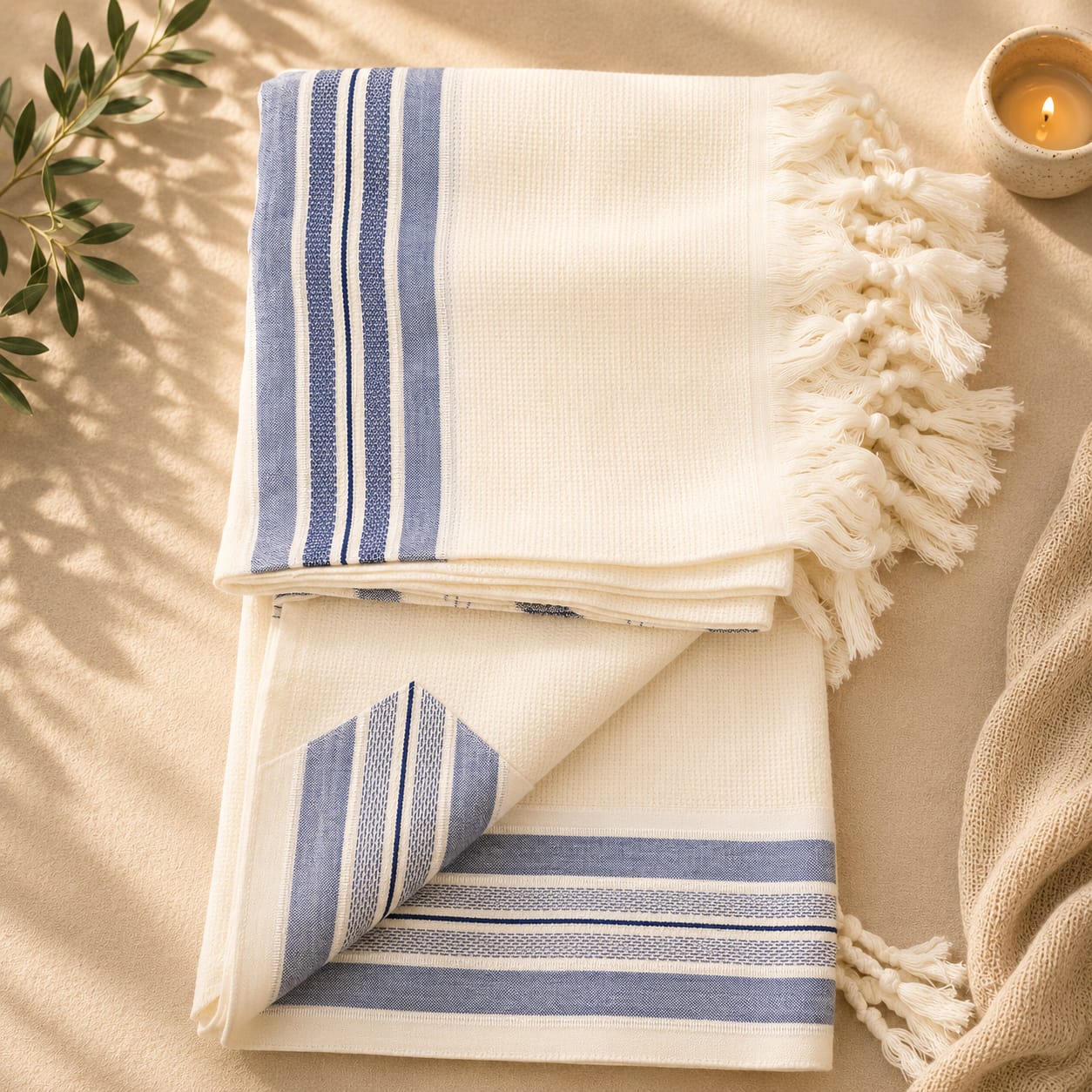 LAMENAZACH-Non-slip pure wool tallit- Jeans stripes