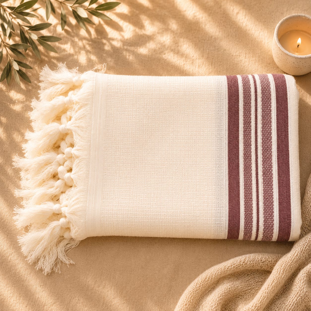 HALEL - Special Non Slip Pure Wool Tallit - Burgundy Stripes