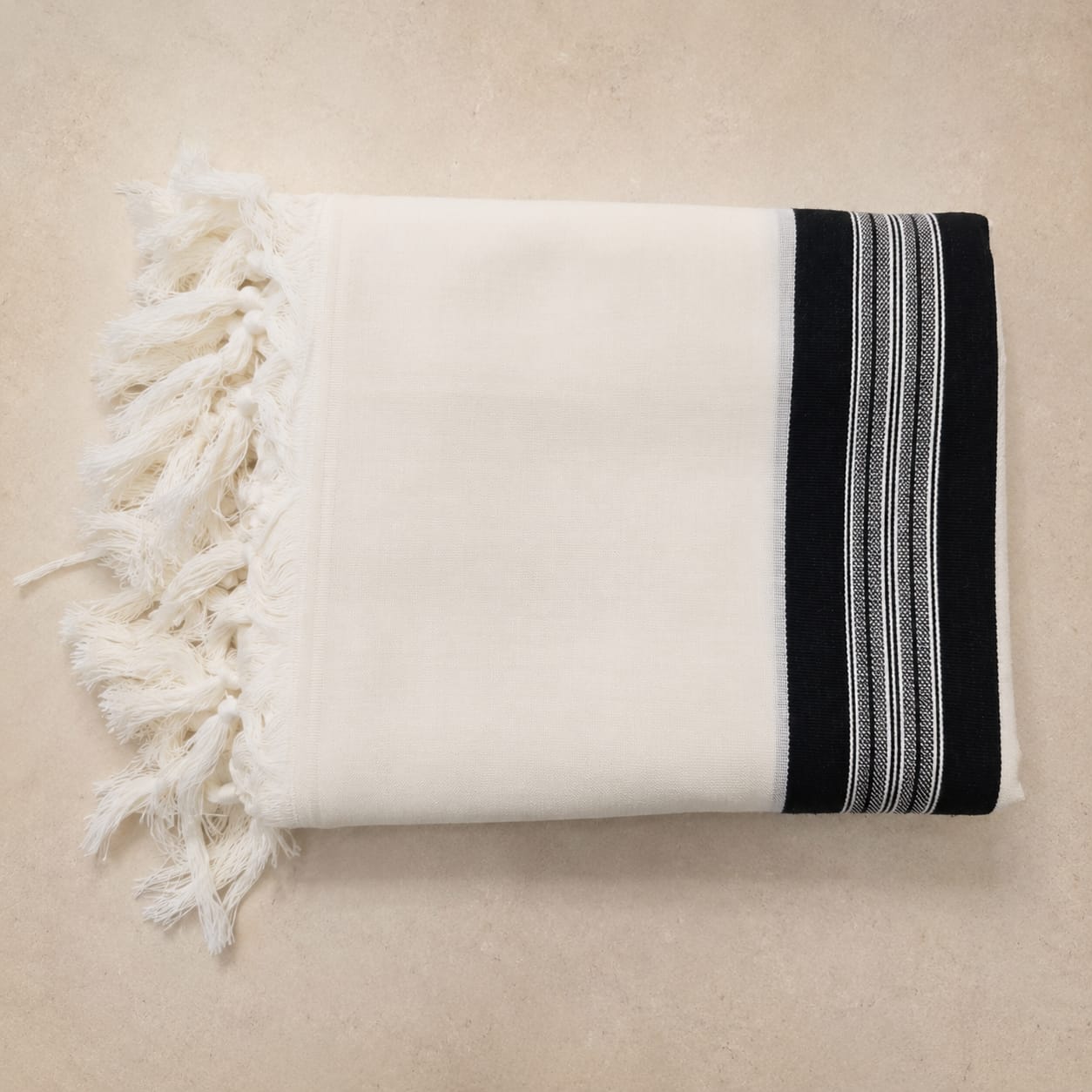 MODIM- Classic texture pure wool tallit-Black stripes