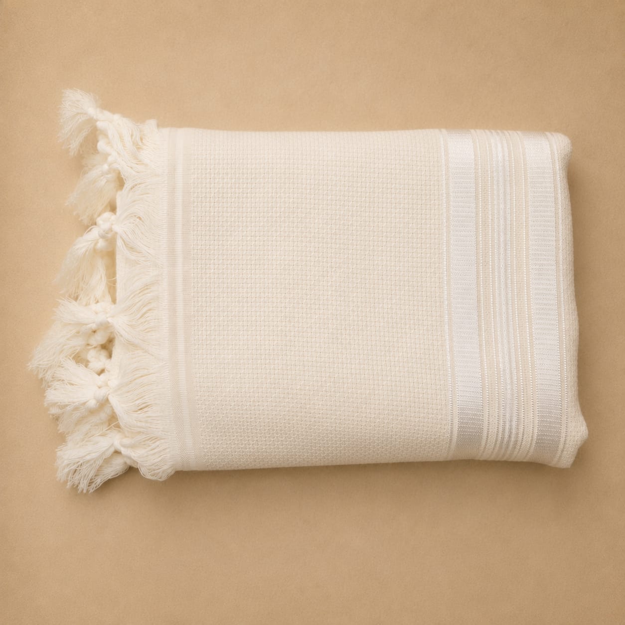 LAMENAZACH-Non-slip pure wool tallit-White stripes
