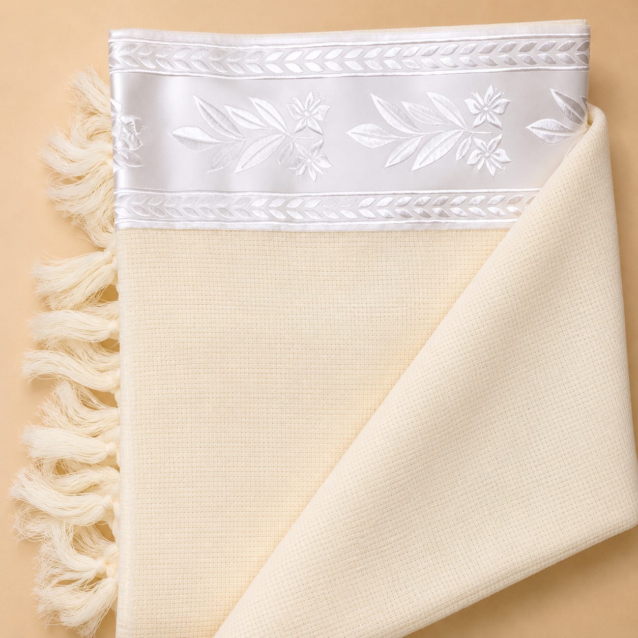 LAMENAZACH-Non-slip pure wool tallit-White stripes