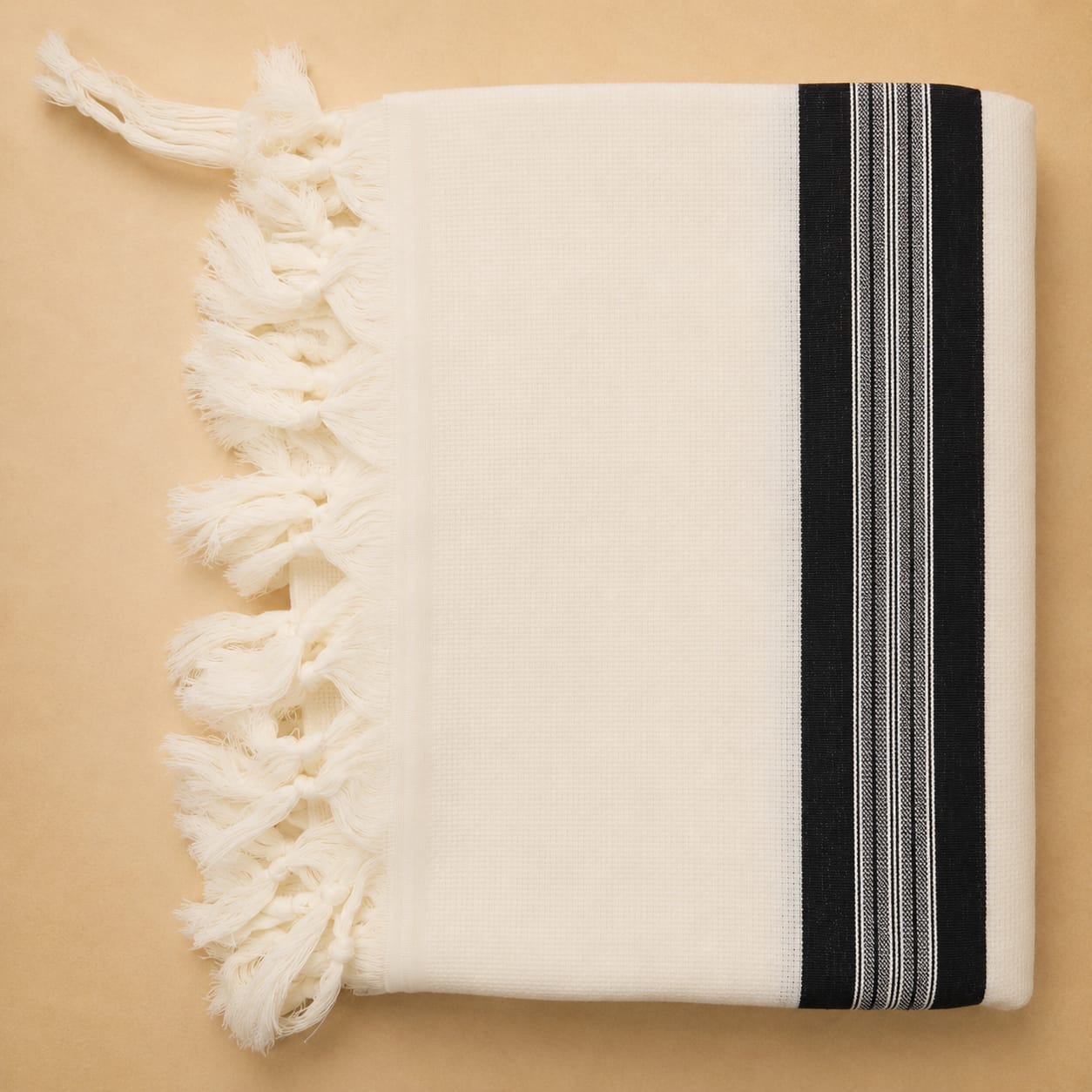 LAMENAZACH-Non-slip pure wool tallit-Black stripes