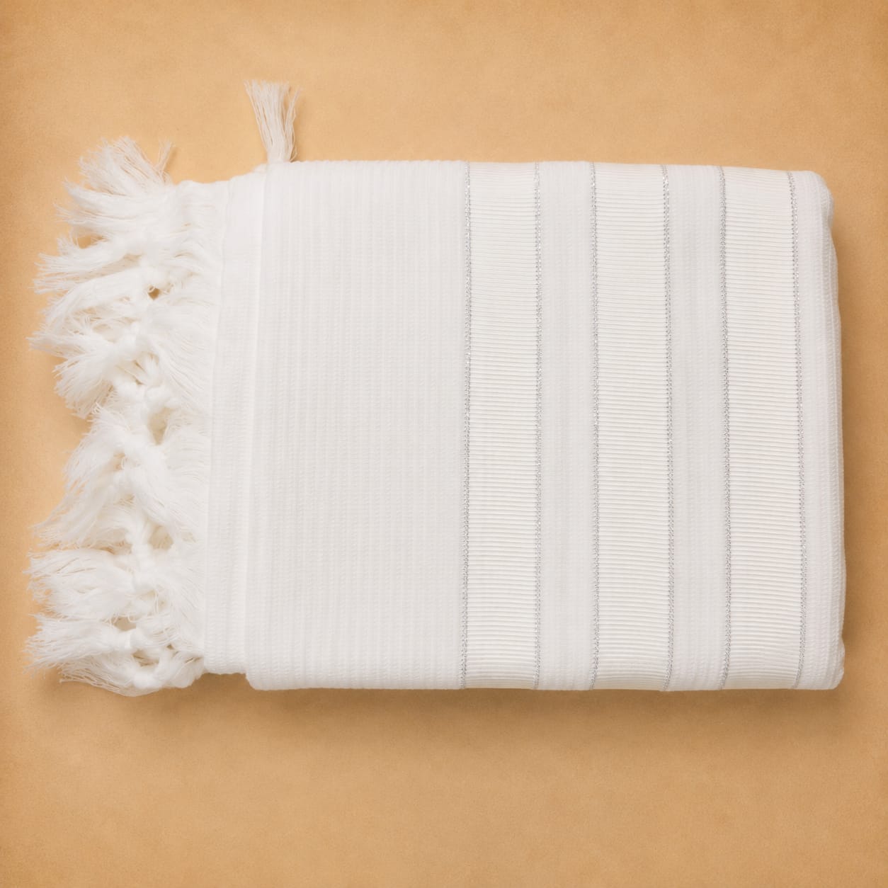 100% Cotton Talit- White & Silver stripes