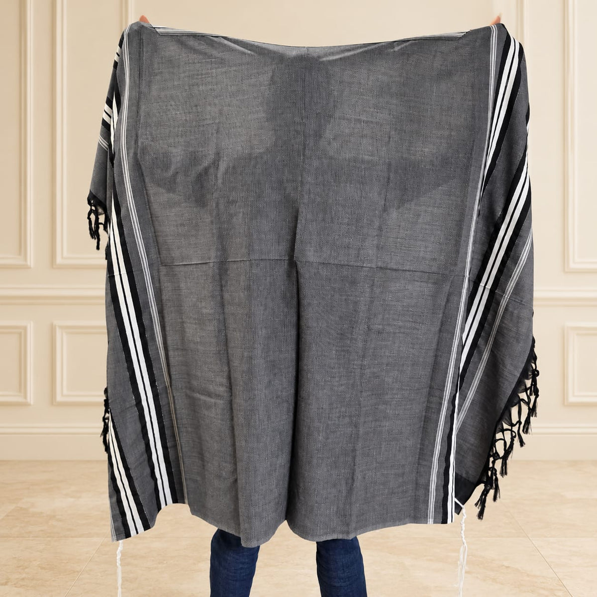 Charcoal Gray Tallit with Black and White Stripes
