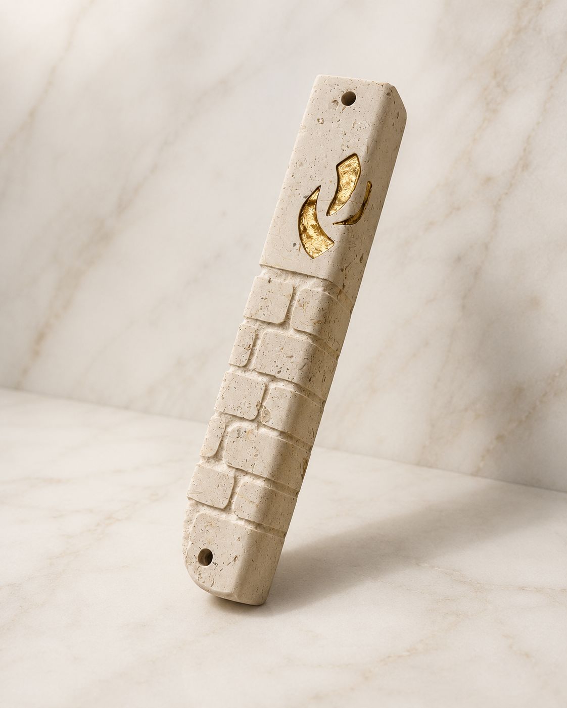 Jerusalem Stone Mezuzah Case – Western Wall Design with Angled Shin
