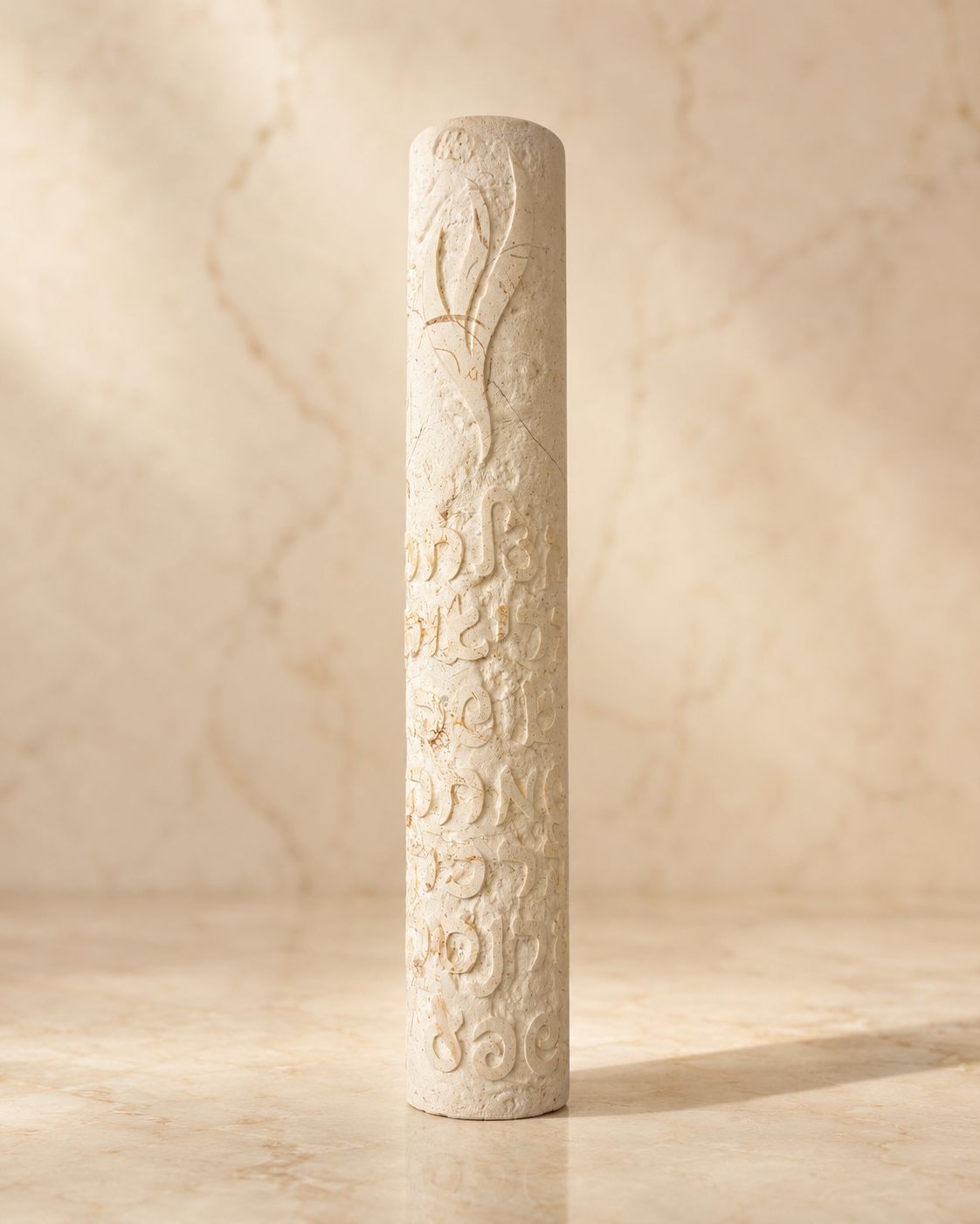 Jerusalem Stone Mezuzah Case – Engraved Blessing Design