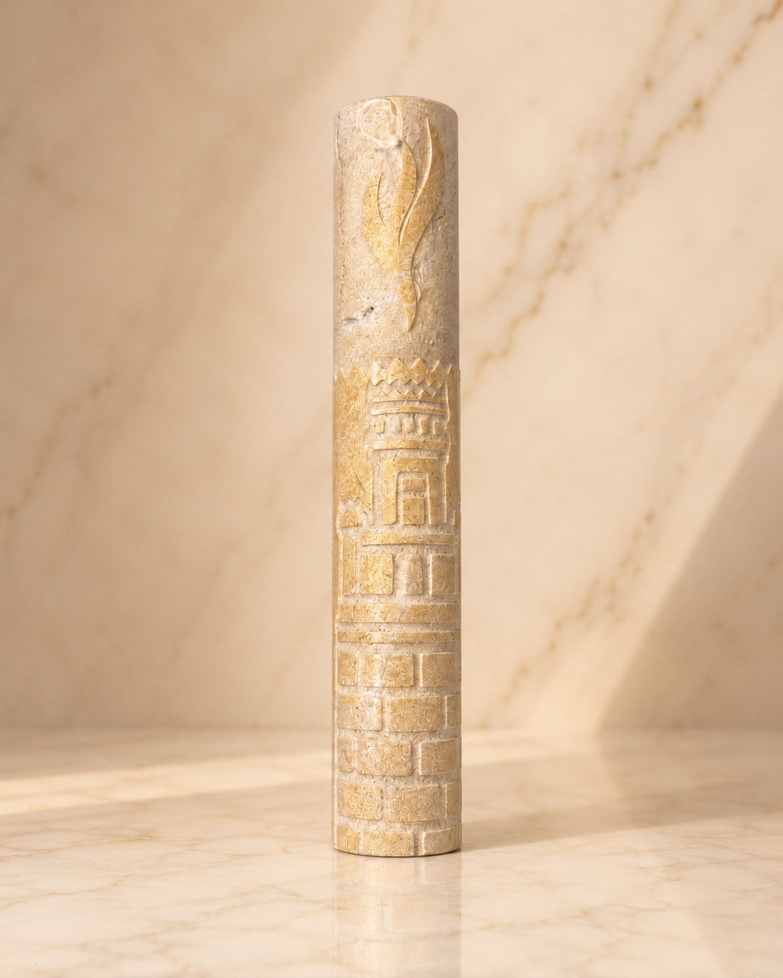 Jerusalem Stone Mezuzah Case – Holy Temple Engraved Design