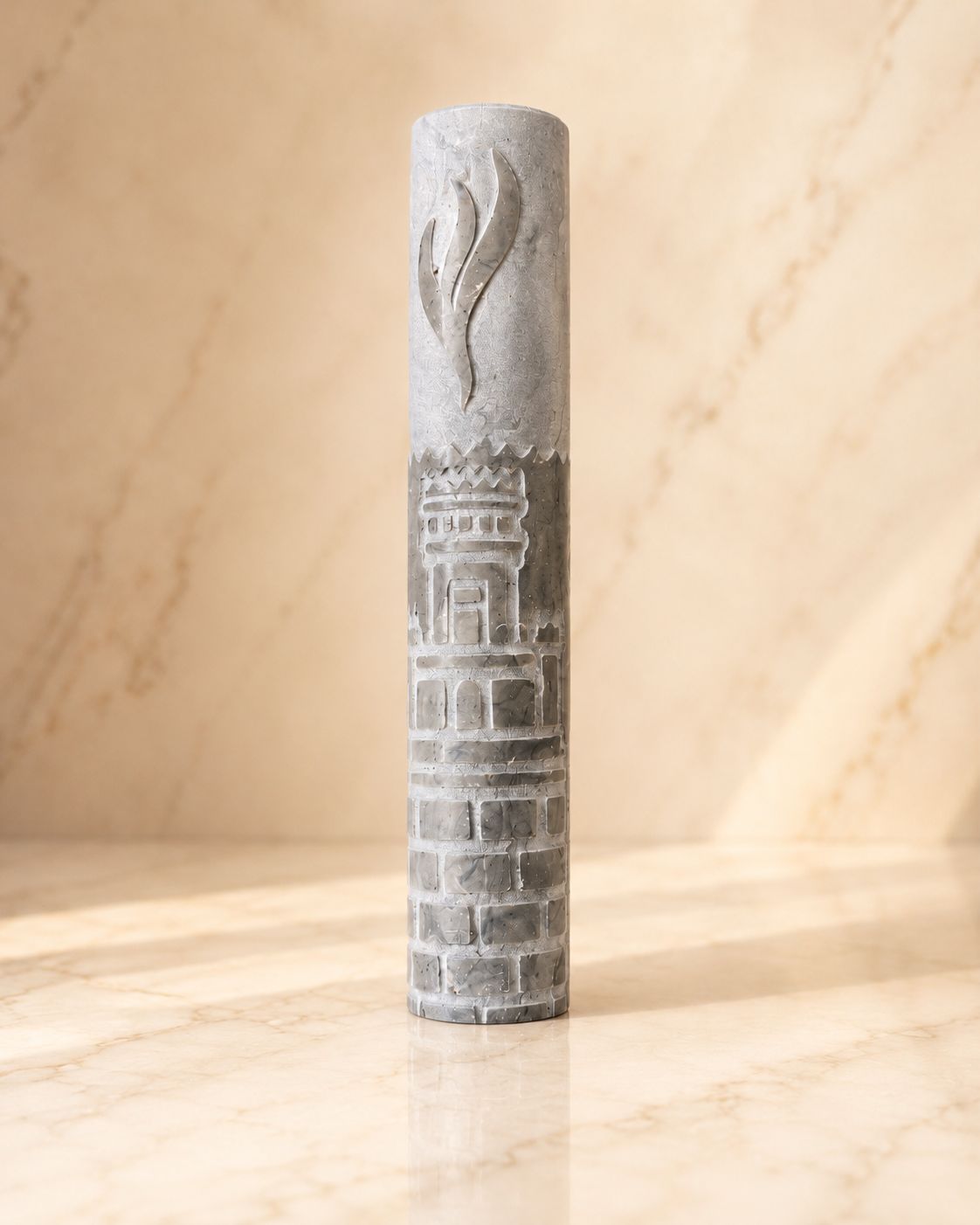 Jerusalem Stone Mezuzah Case – Holy Temple Engraved Design
