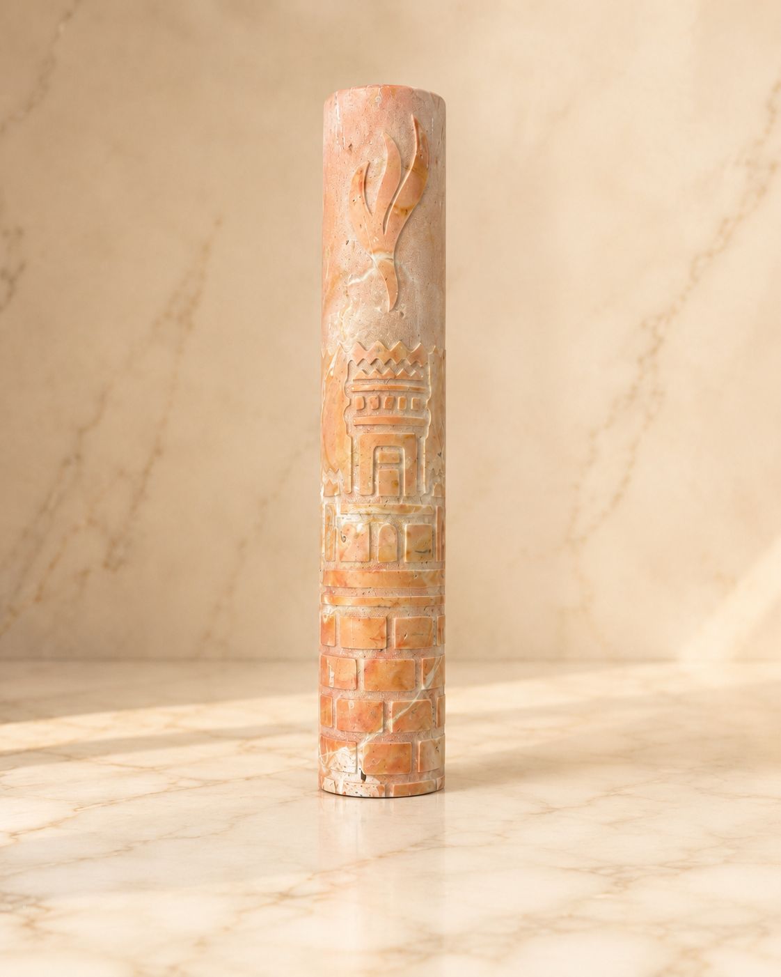 Jerusalem Stone Mezuzah Case – Holy Temple Engraved Design