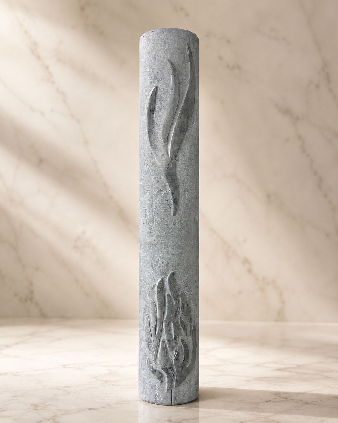 Handmade Jerusalem Stone Mezuzah – “Esh Sheli” Flame Logo Engraving