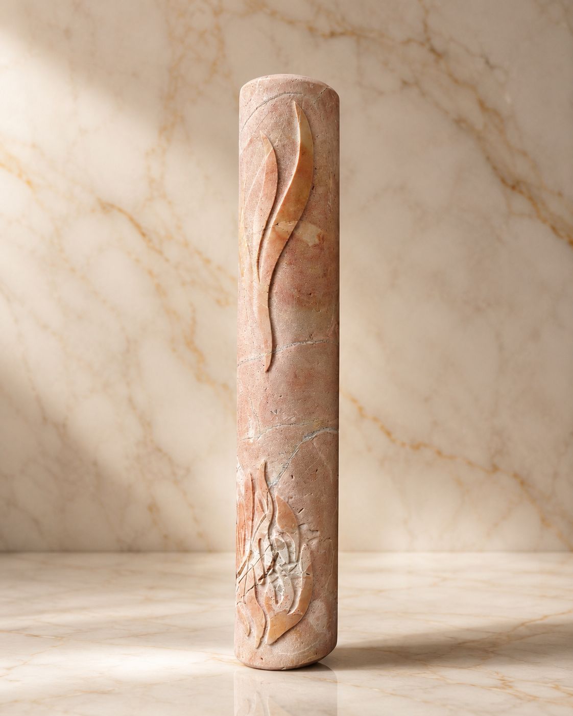 Handmade Jerusalem Stone Mezuzah – “Esh Sheli” Flame Logo Engraving