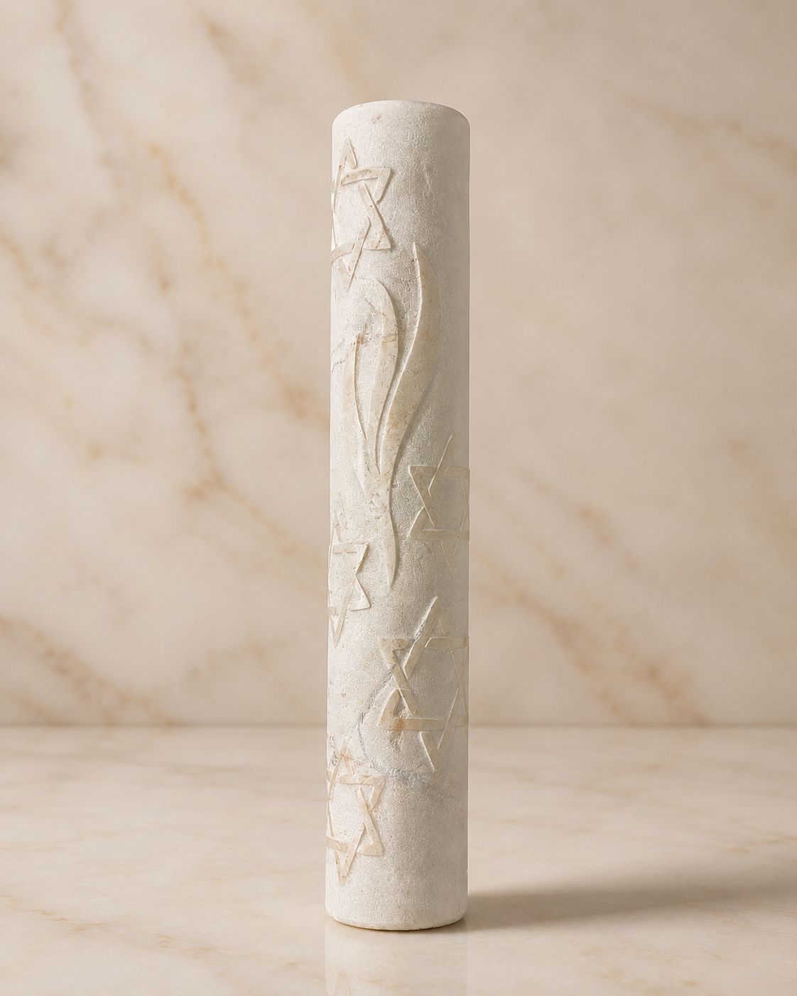 Jerusalem Stone Mezuzah Case – Shin & Stars of David Engraved Design