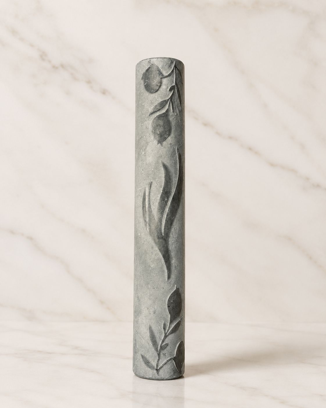 Jerusalem Stone Mezuzah Case – Pomegranate Branch Engraved Design