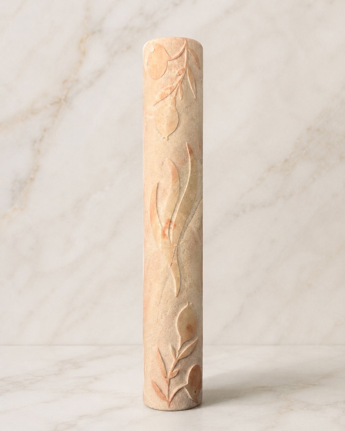 Jerusalem Stone Mezuzah Case – Pomegranate Branch Engraved Design