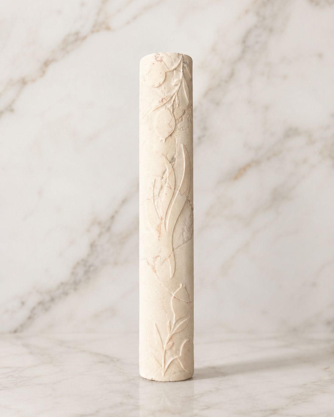 Jerusalem Stone Mezuzah Case – Pomegranate Branch Engraved Design