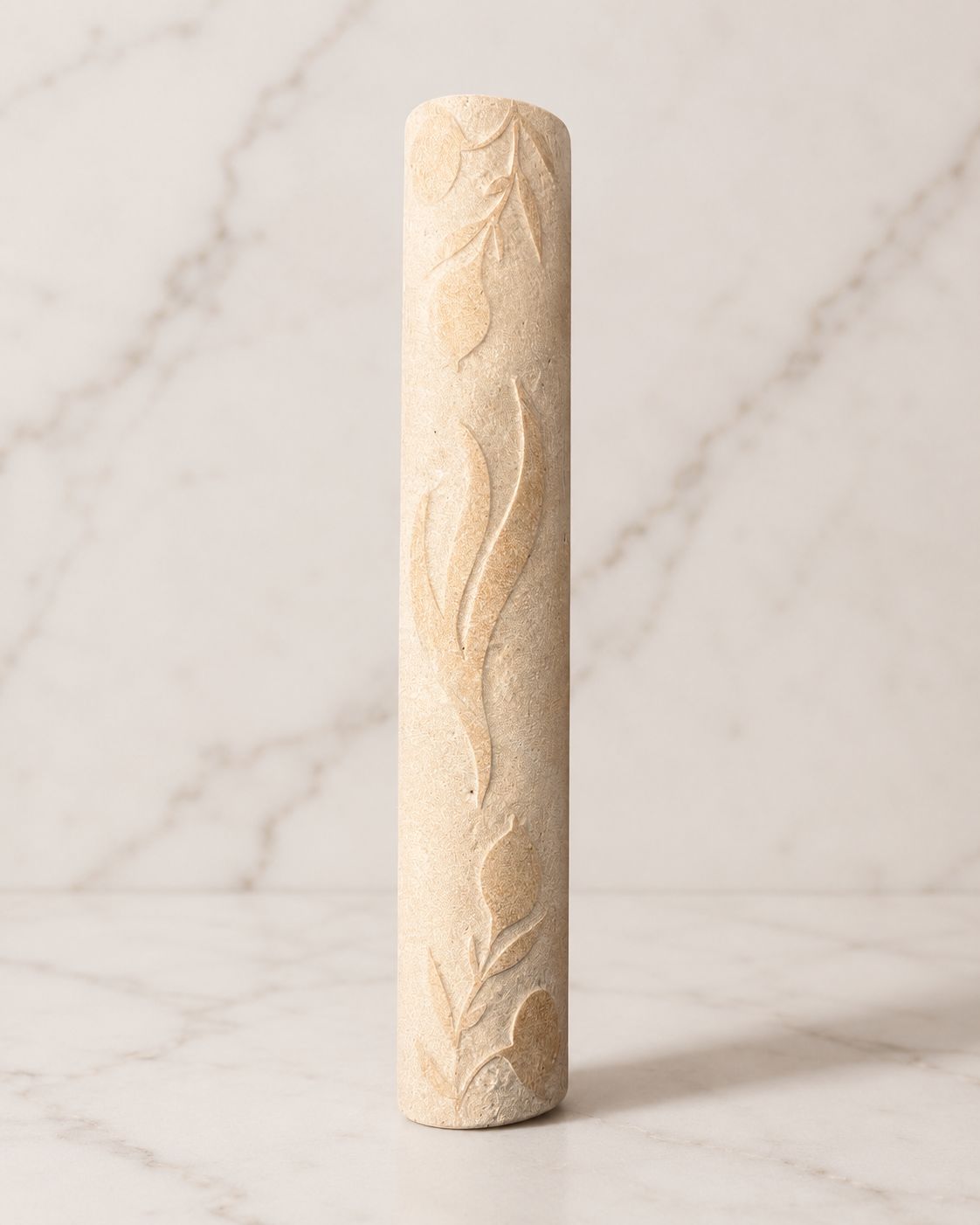 Jerusalem Stone Mezuzah Case – Pomegranate Branch Engraved Design